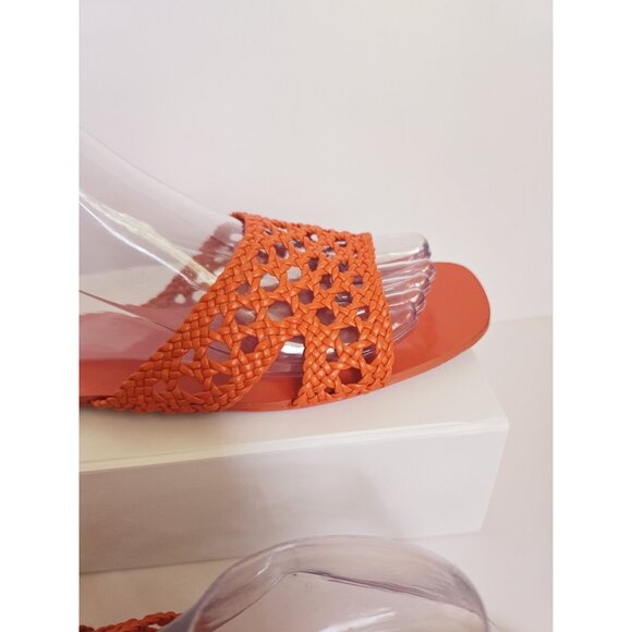 Tory Burch Orange Woven Braided Dessert Flower Leather Slip On Slide Sandals 10 - Picture 4 of 16